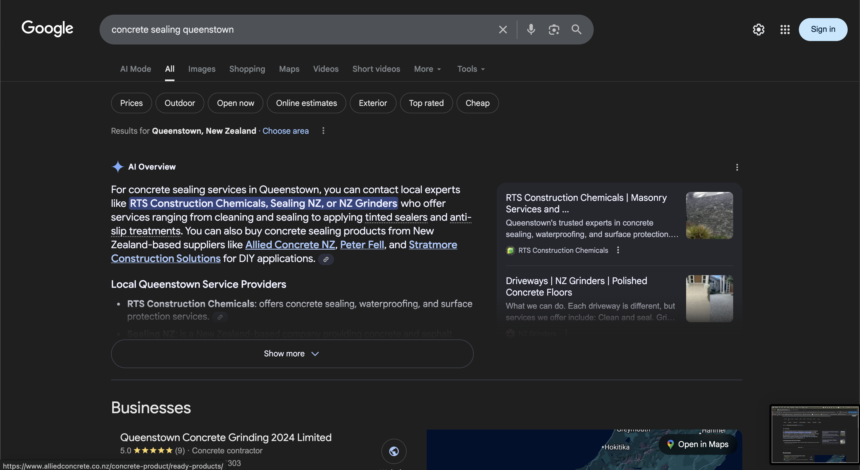 AI-optimized website example showing search results